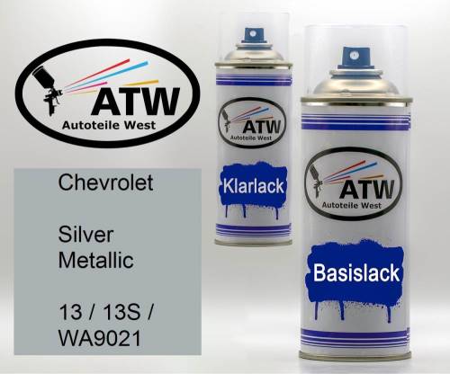 Chevrolet, Silver Metallic, 13 / 13S / WA9021: 400ml Sprühdose + 400ml Klarlack - Set, von ATW Autoteile West.